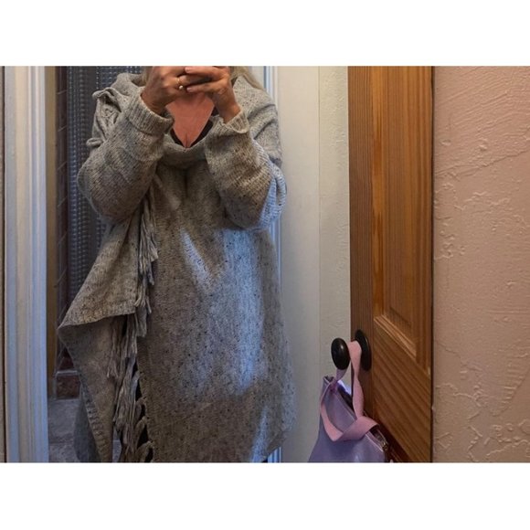 Grey Cardigan Boho Sweater Cover Up Poncho Wrap Knit Tassels Trendy Womens Top - Picture 11 of 12